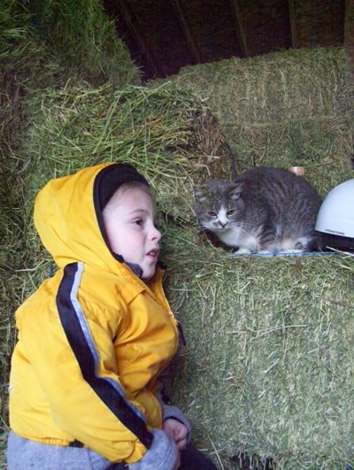 04/01/12 Domenic talking to Barncat while he waits for his horse to be saddled for the Egg Hunt ride.
